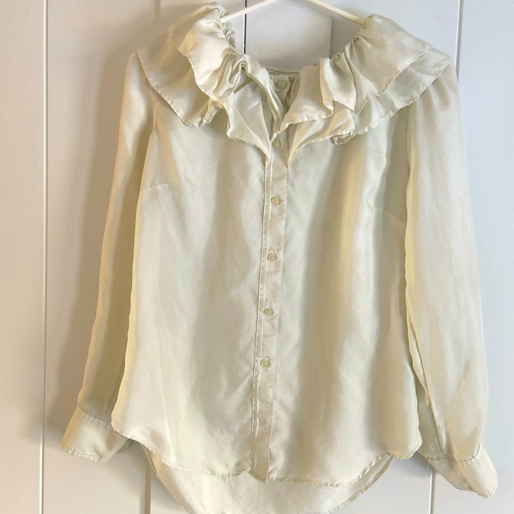JCREW collection blouse silk twill ruffle collar in Ivory. Size XS